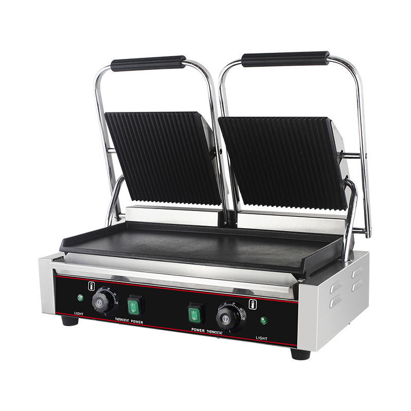 Stainless Steel Commercial Electric Double Plates Panini Grill Kitchen Machine